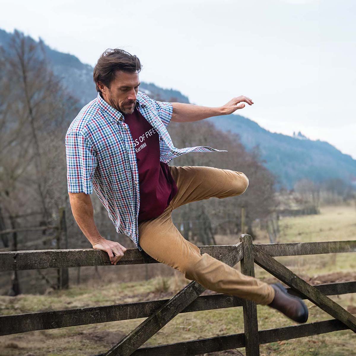 Hoggs Of Fife Aberdour Short Sleeve Check Shirt Green/Red