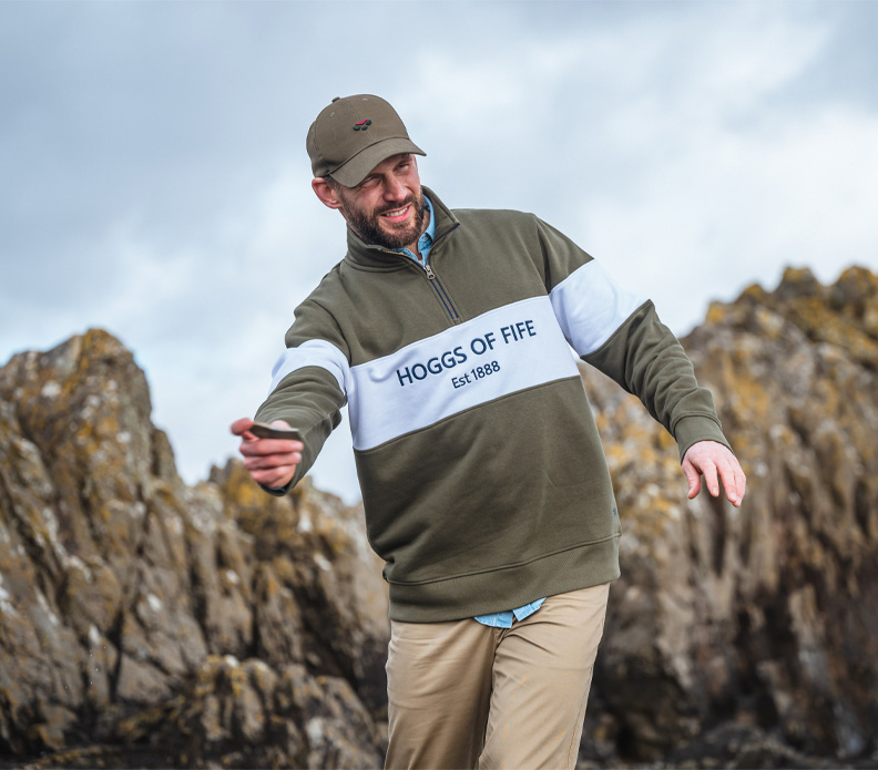 Hoggs Of Fife Dumfries 1888 Gents 1/4 Zip Sweatshirt Lovat/White