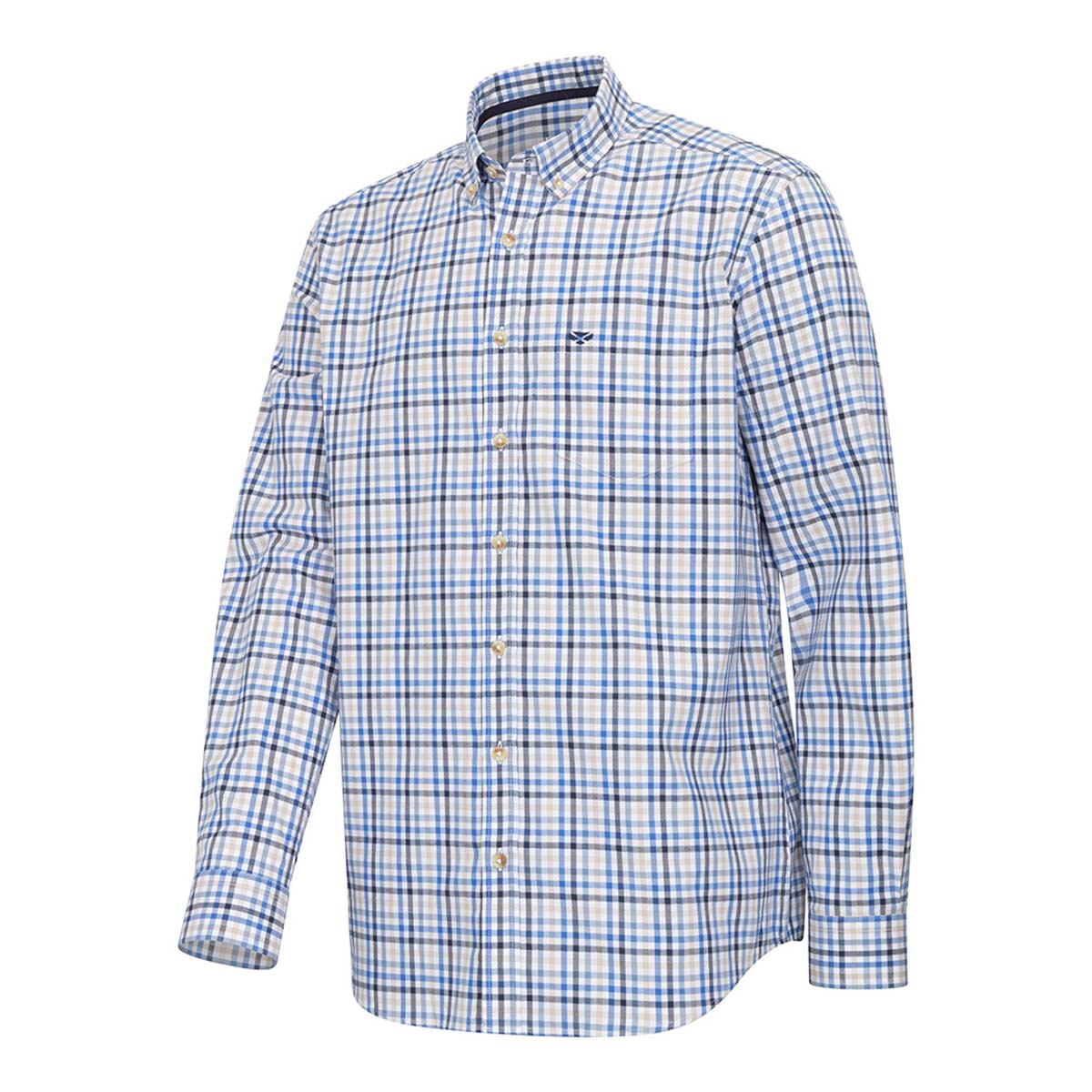Hoggs Of Fife Garvock Cotton Twill Herringbone Shirt Blue Check