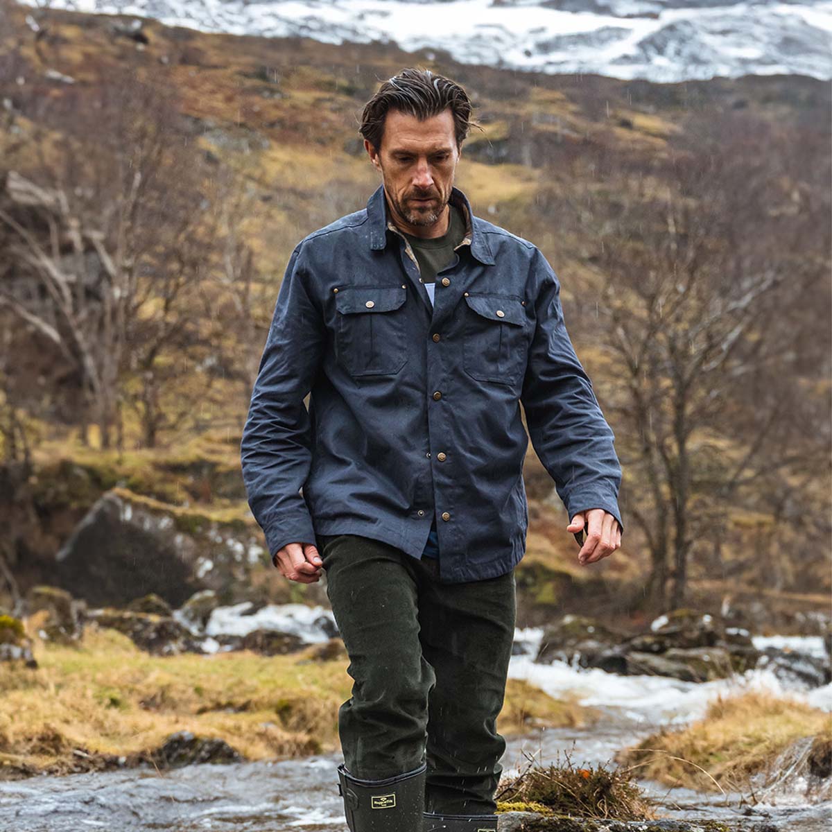 Hoggs Of Fife Huntly Waxed Canvas Utility Overshirt Navy Blue