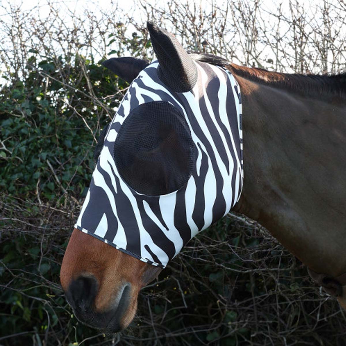 Hy Equestrian Lycra Zebra Print Fly Mask Black