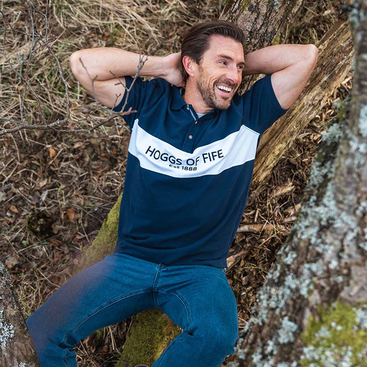 Hoggs Of Fife Stewart Block Pique Polo Shirt Navy Blue